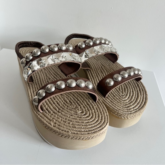 Sand By Saya bronze studded crystal espadrille platform handmade summer sandals